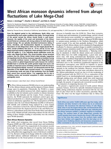 lake mega chad|West African monsoon dynamics inferred from abrupt fluctuations .
